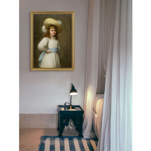 HERMANN SCHMIECHEN PORTRAIT OF A GIRL WITH A STRAW HAT ANTIQUE OIL PAINTING - ADDITIONAL PHOTO 1