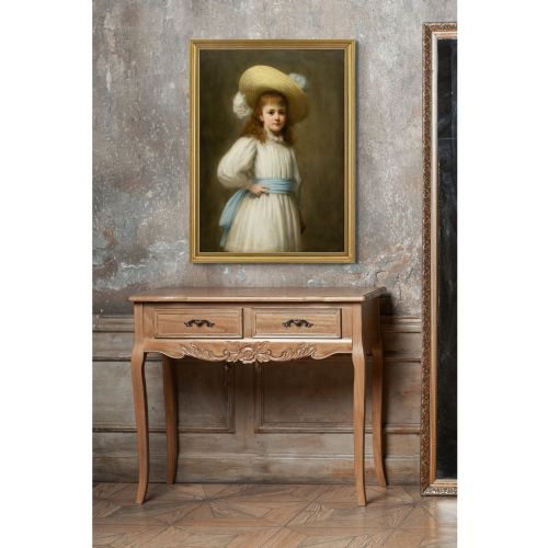 HERMANN SCHMIECHEN PORTRAIT OF A GIRL WITH A STRAW HAT ANTIQUE OIL PAINTING - ADDITIONAL PHOTO 2