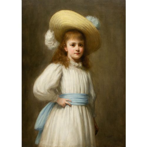 HERMANN SCHMIECHEN PORTRAIT OF A GIRL WITH A STRAW HAT ANTIQUE OIL PAINTING - ADDITIONAL PHOTO 3