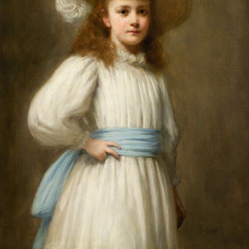 HERMANN SCHMIECHEN PORTRAIT OF A GIRL WITH A STRAW HAT ANTIQUE OIL PAINTING - ADDITIONAL PHOTO 8