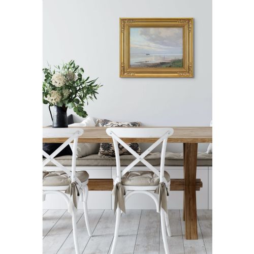 ALFRED BROGE COASTAL VIEW WITH BOATS OIL PAINTING - ADDITIONAL PHOTO 3