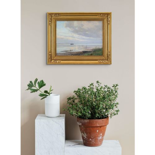 ALFRED BROGE COASTAL VIEW WITH BOATS OIL PAINTING - ADDITIONAL PHOTO 5