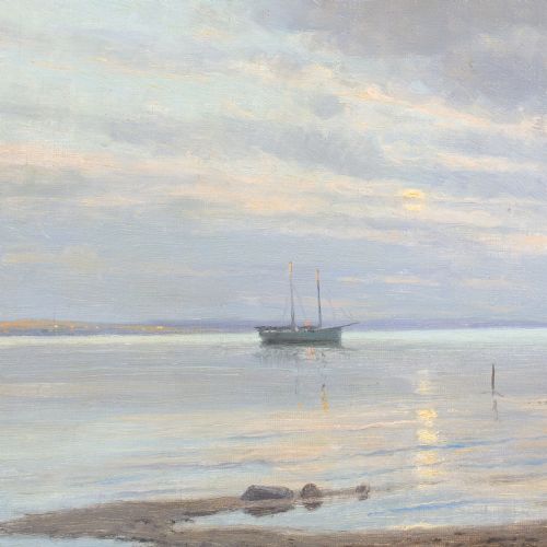 ALFRED BROGE COASTAL VIEW WITH BOATS OIL PAINTING - ADDITIONAL PHOTO 6