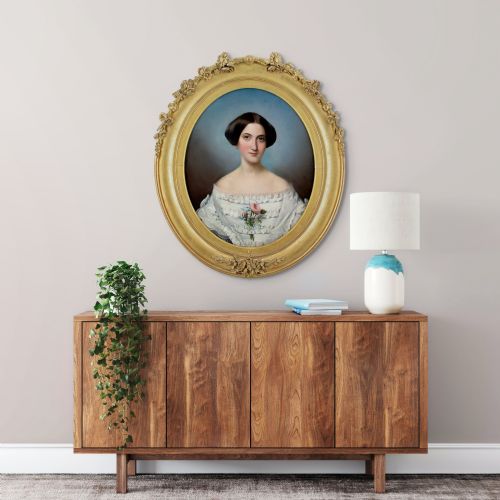 ADLE KINDT PORTRAIT OF A LADY WITH ROSES FORGETMENOTS ANTIQUE OIL PAINTING - ADDITIONAL PHOTO 2