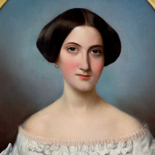ADLE KINDT PORTRAIT OF A LADY WITH ROSES FORGETMENOTS ANTIQUE OIL PAINTING - ADDITIONAL PHOTO 5