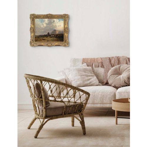 EUGENIE DILLMANN COASTAL SCENE WITH CART FIGURES OIL PAINTING - ADDITIONAL PHOTO 1