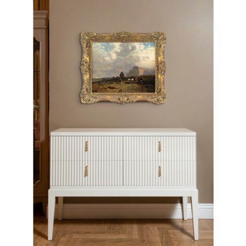 EUGENIE DILLMANN COASTAL SCENE WITH CART FIGURES OIL PAINTING - ADDITIONAL PHOTO 3