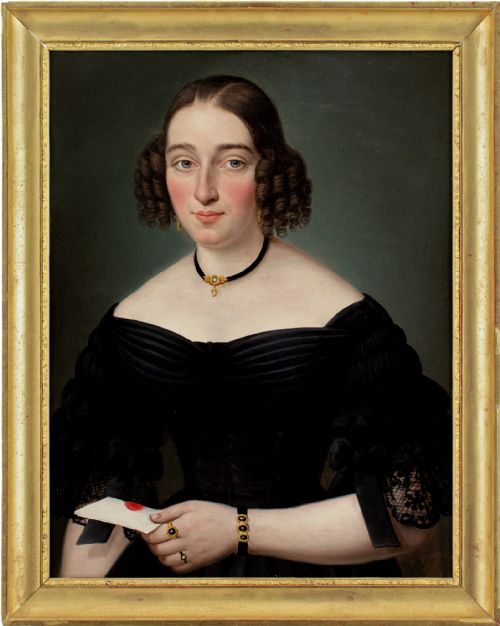 early 19thcentury german school portrait of a lady with a letter antique oil painting - CATEGORY: ANTIQUE ART - DATED 19TH CENTURY