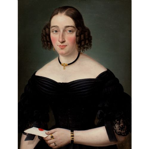 EARLY 19THCENTURY GERMAN SCHOOL PORTRAIT OF A LADY WITH A LETTER ANTIQUE OIL PAINTING - ADDITIONAL PHOTO 3