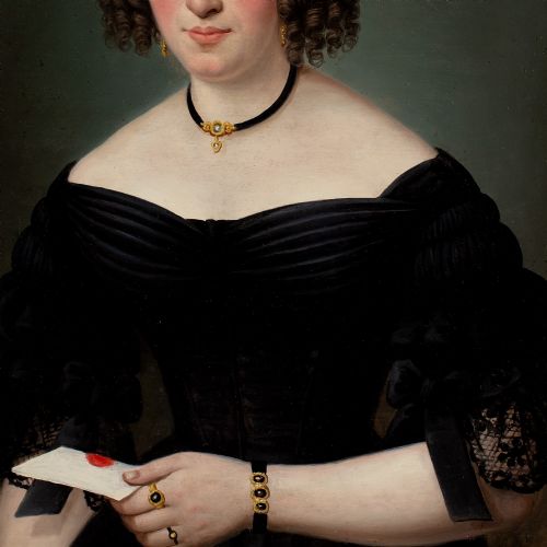 EARLY 19THCENTURY GERMAN SCHOOL PORTRAIT OF A LADY WITH A LETTER ANTIQUE OIL PAINTING - ADDITIONAL PHOTO 4