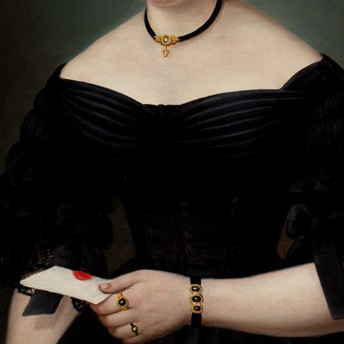 EARLY 19THCENTURY GERMAN SCHOOL PORTRAIT OF A LADY WITH A LETTER ANTIQUE OIL PAINTING - ADDITIONAL PHOTO 7