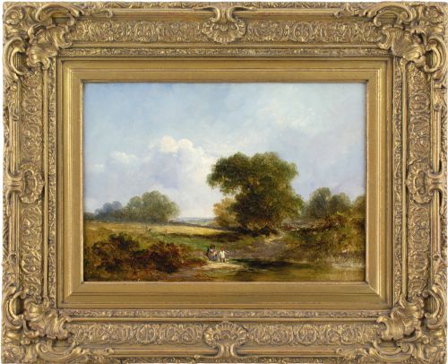 james edward meadows rural scene with pond antique oil painting - CATEGORY: ANTIQUE ART - DATED 1870