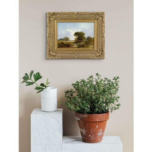 JAMES EDWARD MEADOWS RURAL SCENE WITH POND ANTIQUE OIL PAINTING - ADDITIONAL PHOTO 3