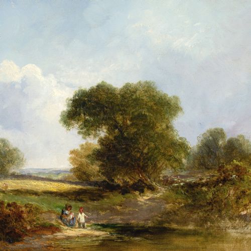 JAMES EDWARD MEADOWS RURAL SCENE WITH POND ANTIQUE OIL PAINTING - ADDITIONAL PHOTO 4