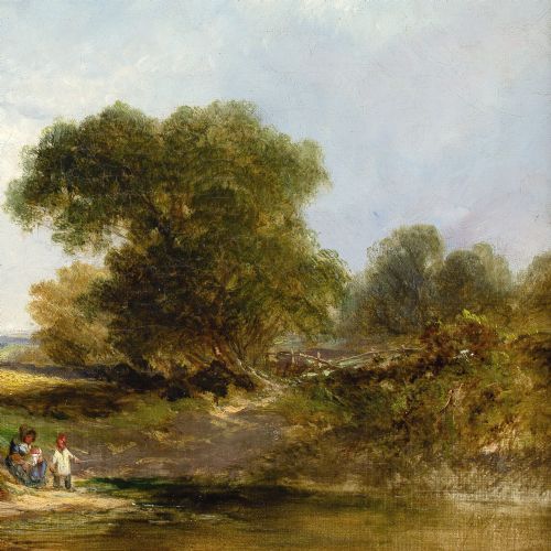 JAMES EDWARD MEADOWS RURAL SCENE WITH POND ANTIQUE OIL PAINTING - ADDITIONAL PHOTO 7