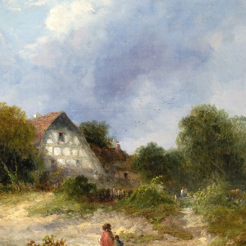 JAMES EDWARD MEADOWS RURAL SCENE WITH COTTAGE ANTIQUE OIL PAINTING - ADDITIONAL PHOTO 6