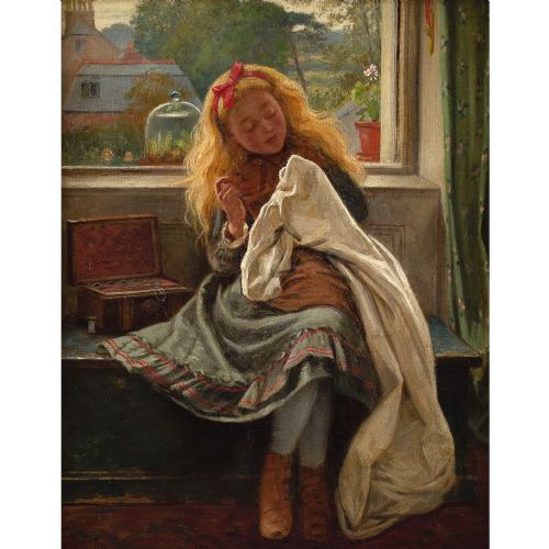 fig 1. Charles Rossiter, Very Industrious - Antique Oil Painting