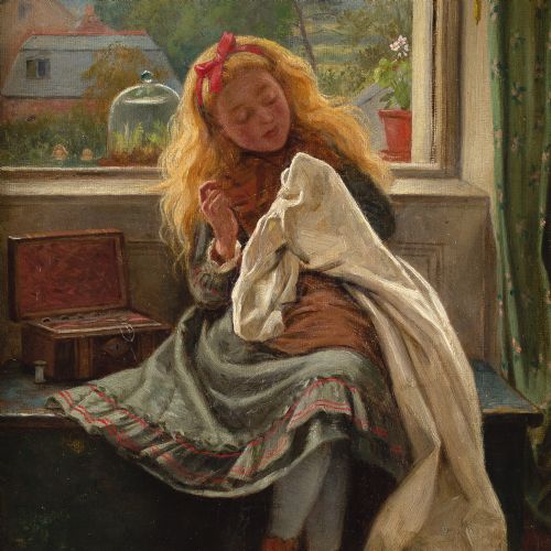 fig 4. Charles Rossiter, Very Industrious - Antique Oil Painting