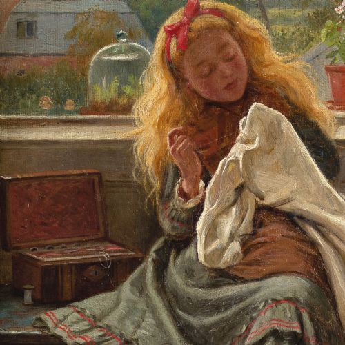 fig 6. Charles Rossiter, Very Industrious - Antique Oil Painting