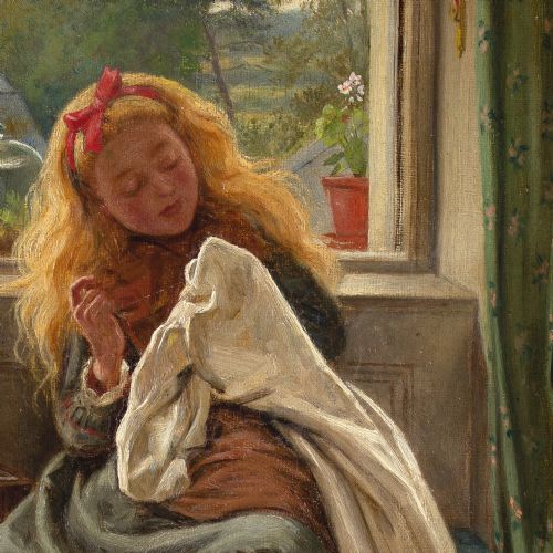 fig 7. Charles Rossiter, Very Industrious - Antique Oil Painting