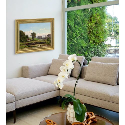 CARSTEN HENRICHSEN SUMMER LANDSCAPE WITH FIGURE HARVESTING PEAT ANTIQUE OIL PAINTING - ADDITIONAL PHOTO 2