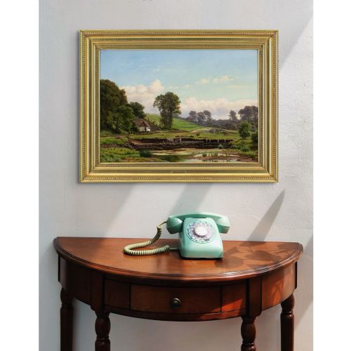 CARSTEN HENRICHSEN SUMMER LANDSCAPE WITH FIGURE HARVESTING PEAT ANTIQUE OIL PAINTING - ADDITIONAL PHOTO 3
