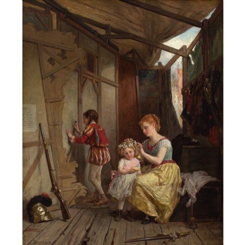 THOPHILE EMMANUEL DUVERGER BACKSTAGE ANTIQUE OIL PAINTING - ADDITIONAL PHOTO 2