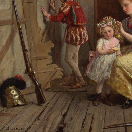 THOPHILE EMMANUEL DUVERGER BACKSTAGE ANTIQUE OIL PAINTING - ADDITIONAL PHOTO 7