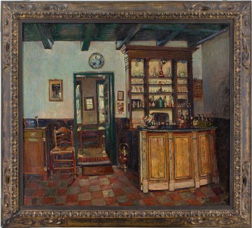 edgard wiethase coffee house oil painting - CATEGORY: ANTIQUE ART - DATED 1920
