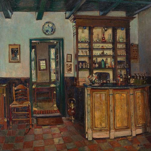 EDGARD WIETHASE COFFEE HOUSE OIL PAINTING - ADDITIONAL PHOTO 4