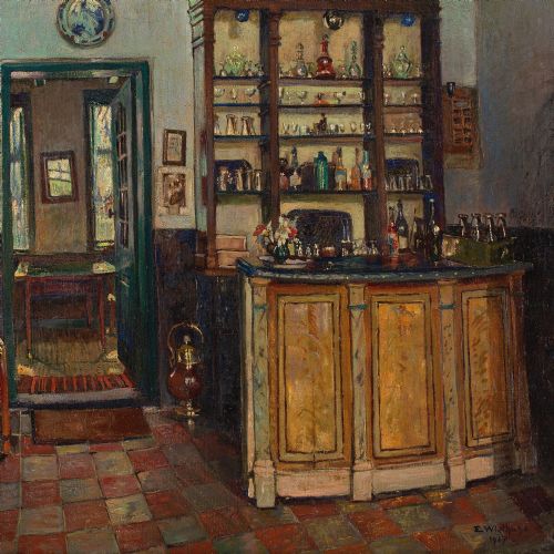 EDGARD WIETHASE COFFEE HOUSE OIL PAINTING - ADDITIONAL PHOTO 8