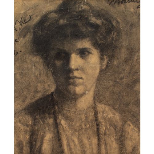 LEOPOLD MORSING PORTRAIT STUDY OF A WOMAN ANTIQUE DRAWING - ADDITIONAL PHOTO 1