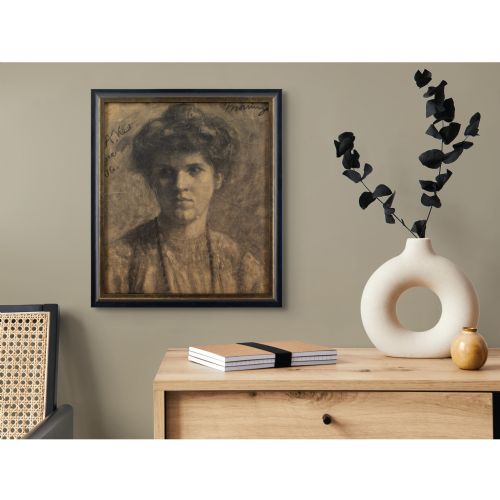 LEOPOLD MORSING PORTRAIT STUDY OF A WOMAN ANTIQUE DRAWING - ADDITIONAL PHOTO 2