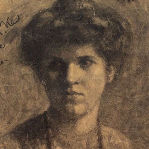 LEOPOLD MORSING PORTRAIT STUDY OF A WOMAN ANTIQUE DRAWING - ADDITIONAL PHOTO 3