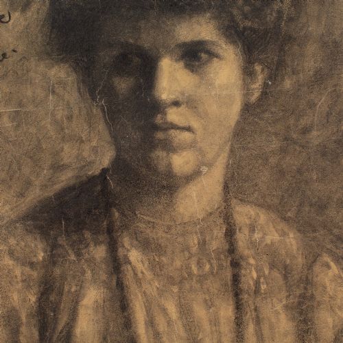 LEOPOLD MORSING PORTRAIT STUDY OF A WOMAN ANTIQUE DRAWING - ADDITIONAL PHOTO 5