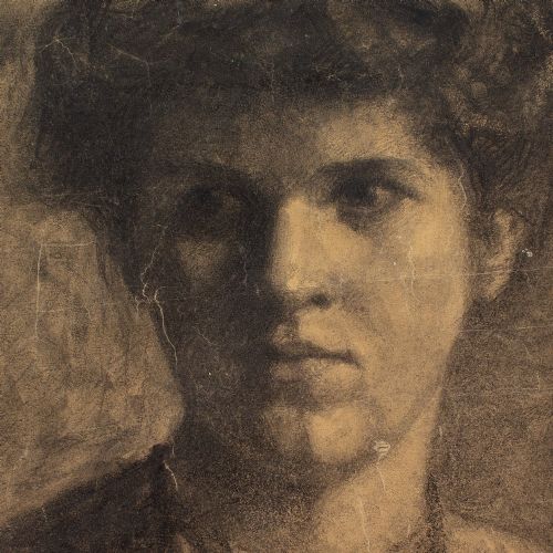 LEOPOLD MORSING PORTRAIT STUDY OF A WOMAN ANTIQUE DRAWING - ADDITIONAL PHOTO 6