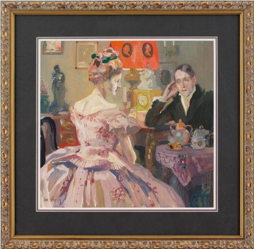 ferdinand gtz tea time antique gouache - CATEGORY: ANTIQUE ART - DATED 1900