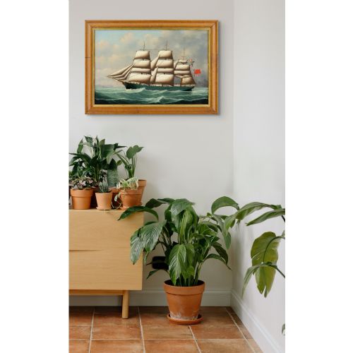 HENRY LOOS PORTRAIT OF A THREEMASTED FULL RIGGED BRITISH SHIP ANTIQUE OIL PAINTING - ADDITIONAL PHOTO 5