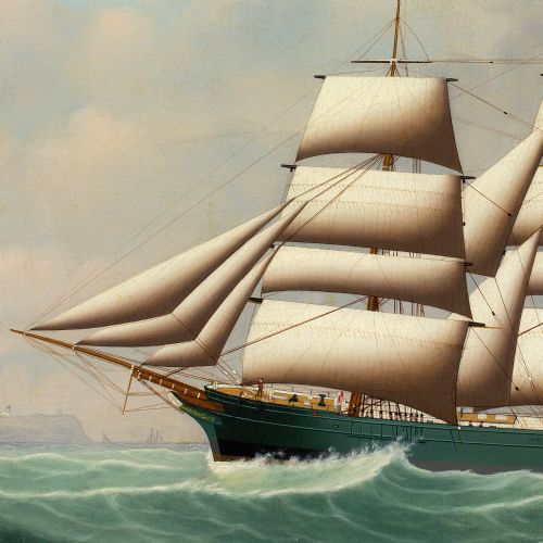 HENRY LOOS PORTRAIT OF A THREEMASTED FULL RIGGED BRITISH SHIP ANTIQUE OIL PAINTING - ADDITIONAL PHOTO 7