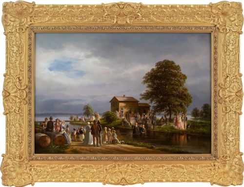 joachim ferdinand richardt river baptism antique oil painting - CATEGORY: ANTIQUE ART - DATED 1860