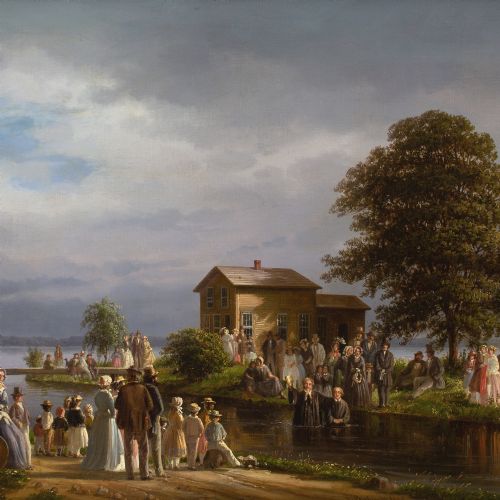 JOACHIM FERDINAND RICHARDT RIVER BAPTISM ANTIQUE OIL PAINTING - ADDITIONAL PHOTO 5