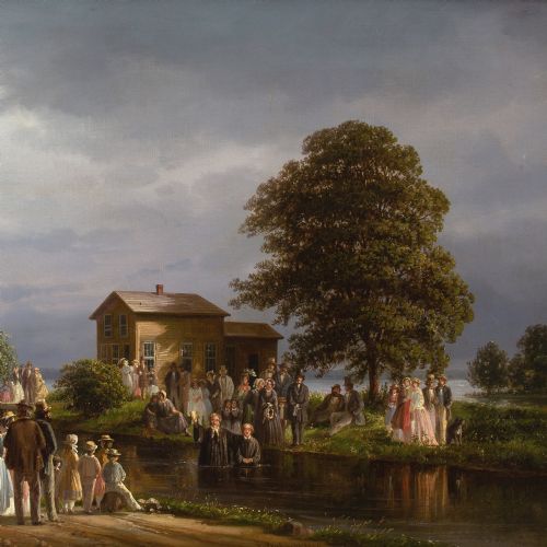 JOACHIM FERDINAND RICHARDT RIVER BAPTISM ANTIQUE OIL PAINTING - ADDITIONAL PHOTO 6