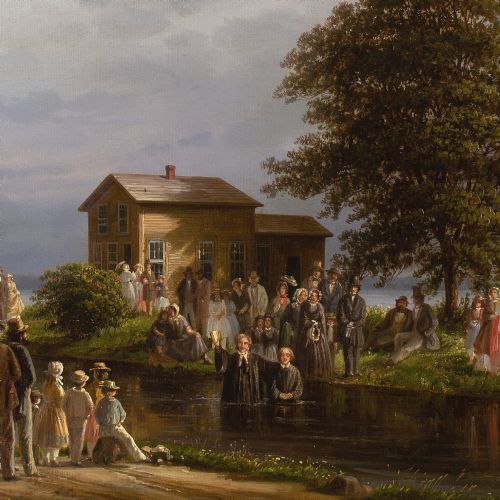 JOACHIM FERDINAND RICHARDT RIVER BAPTISM ANTIQUE OIL PAINTING - ADDITIONAL PHOTO 7