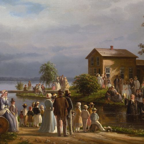 JOACHIM FERDINAND RICHARDT RIVER BAPTISM ANTIQUE OIL PAINTING - ADDITIONAL PHOTO 8