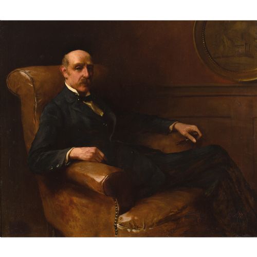 fig 1. Arthur Wardle (Attributed), Portrait Of A Man In A Club Armchair - Antique Oil Painting