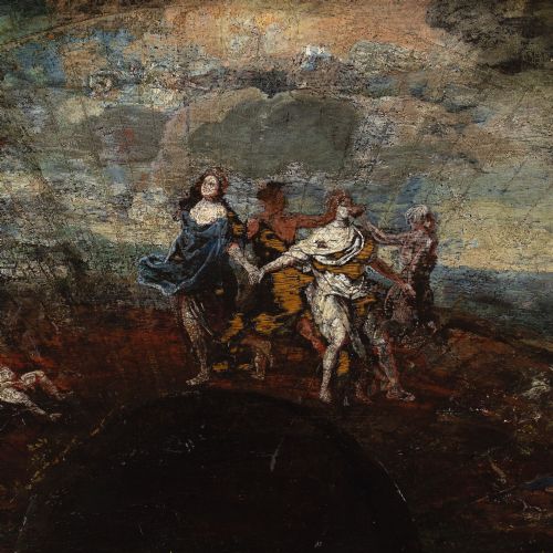 LATE 17THCENTURY CONTINENTAL SCHOOL EXTENDED FAN LEAF ANTIQUE PAINTING - ADDITIONAL PHOTO 2