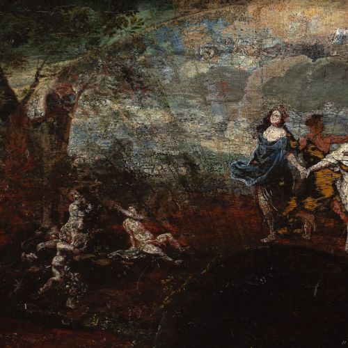 LATE 17THCENTURY CONTINENTAL SCHOOL EXTENDED FAN LEAF ANTIQUE PAINTING - ADDITIONAL PHOTO 6