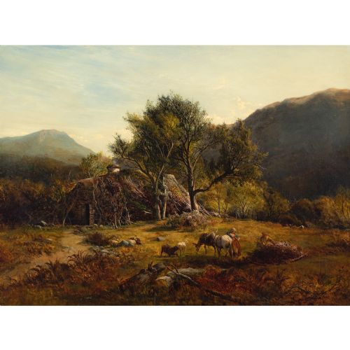 ALFRED WALTER WILLIAMS WELSH LANDSCAPE WITH FIGURES DRAGGING BRACKEN ANTIQUE OIL PAINTING - ADDITIONAL PHOTO 1