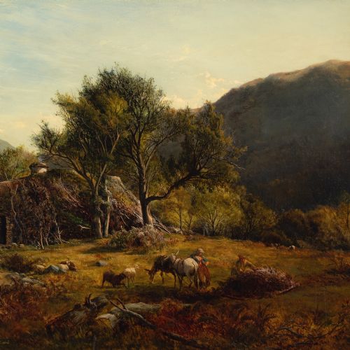 ALFRED WALTER WILLIAMS WELSH LANDSCAPE WITH FIGURES DRAGGING BRACKEN ANTIQUE OIL PAINTING - ADDITIONAL PHOTO 4