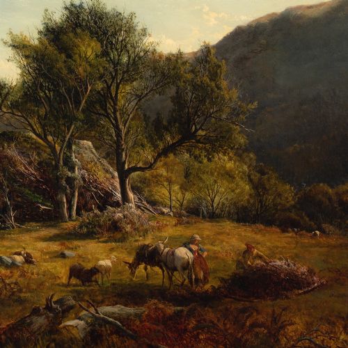 ALFRED WALTER WILLIAMS WELSH LANDSCAPE WITH FIGURES DRAGGING BRACKEN ANTIQUE OIL PAINTING - ADDITIONAL PHOTO 6